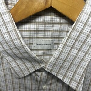 Zegna Men's White Tan Striped Long Sleeve Dress Shirt Size 43/17